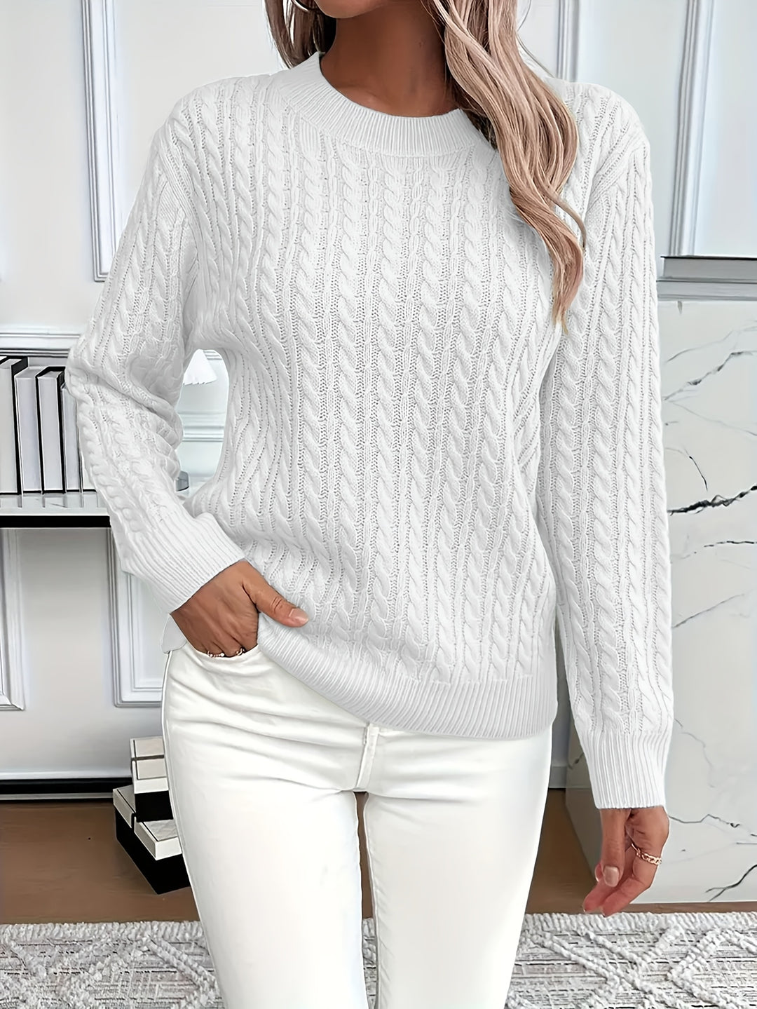 Elspeth | Cable-Knit Round Neck Sweater