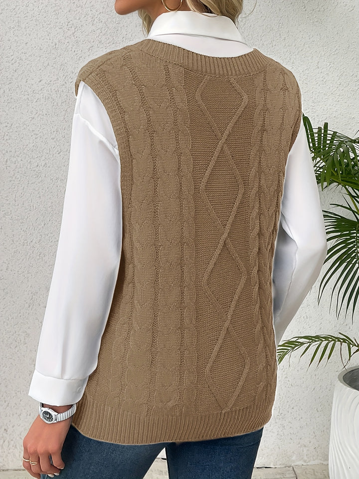Genevieve | Cable-Knit V-Neck Sweater Vest