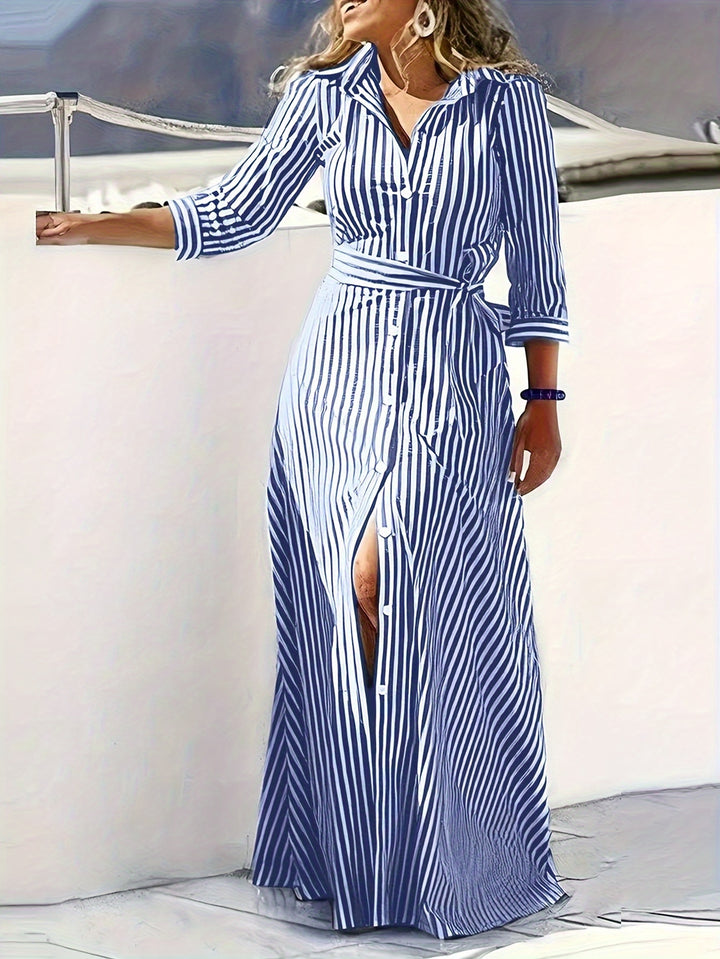 Vera | Striped Belted Maxi Dress