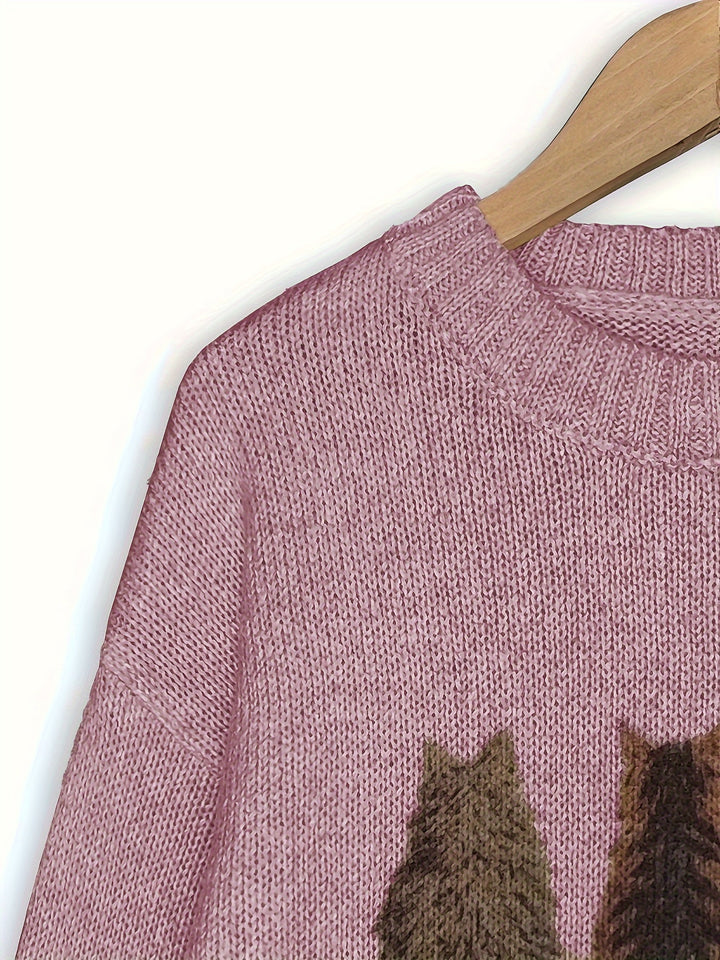 Rosalie | Cat Print Relaxed Sweater