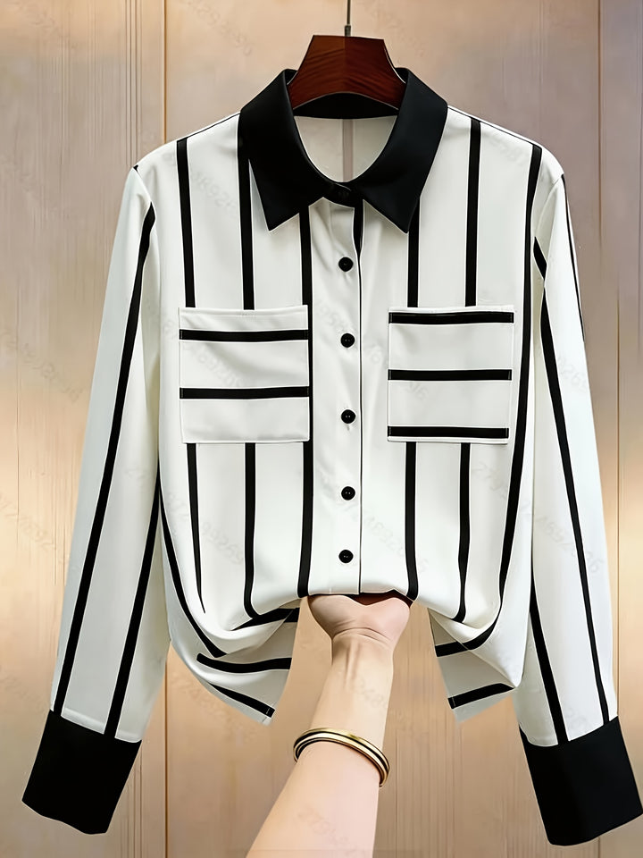 Gemma | Contrast-Trim Long Sleeve Blouse