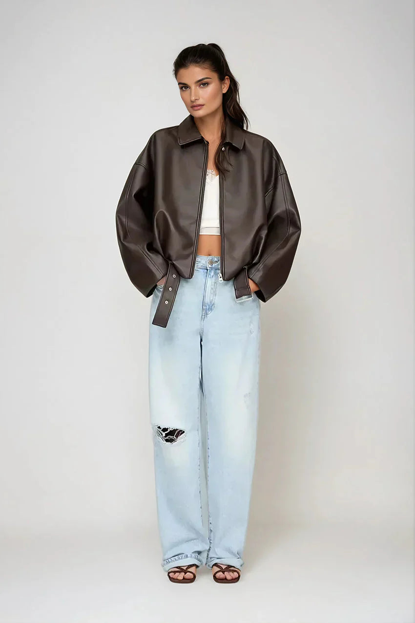 Vanessa | Oversized Leather Jacket with Belt