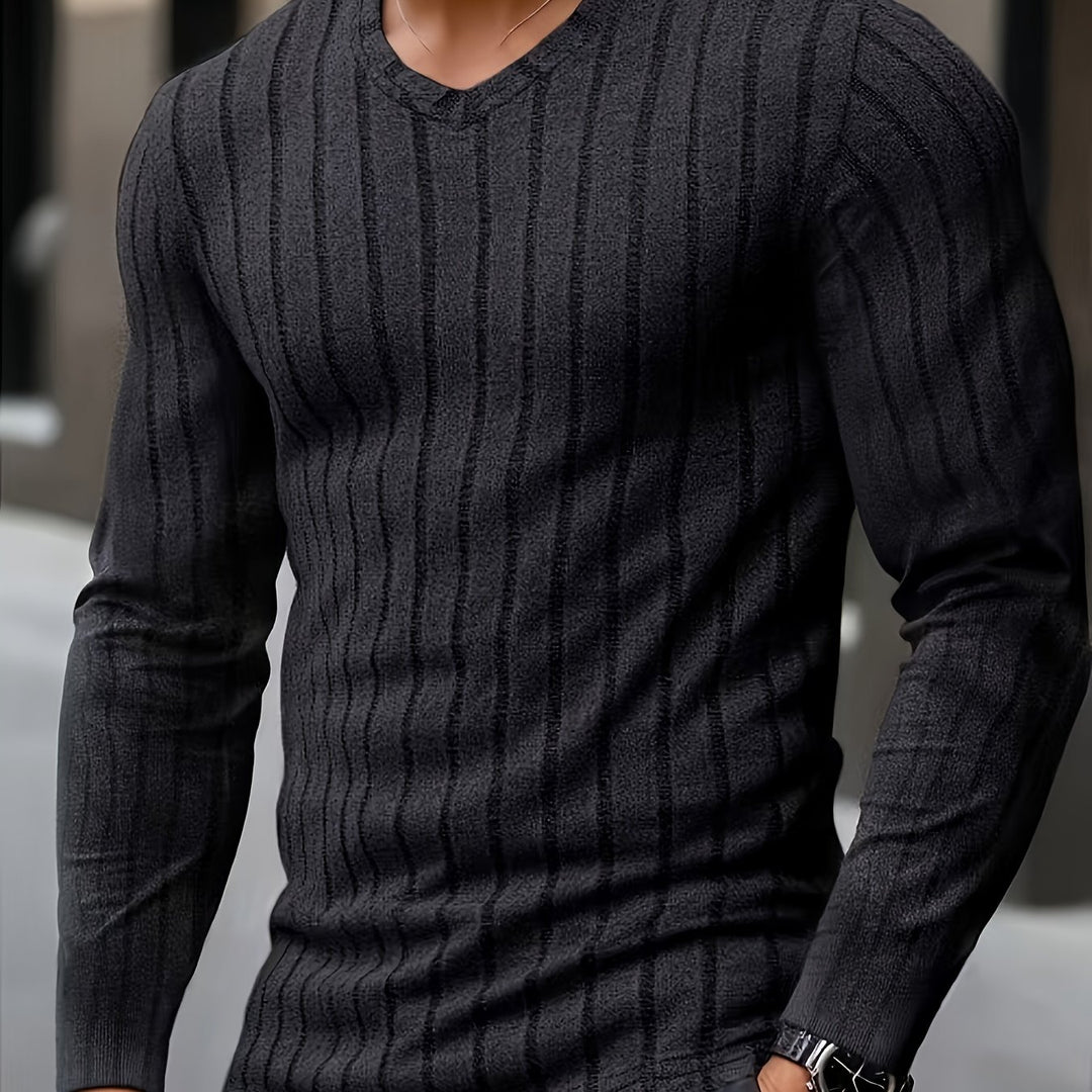 Desmond | Ribbed V-Neck Long Sleeve Top
