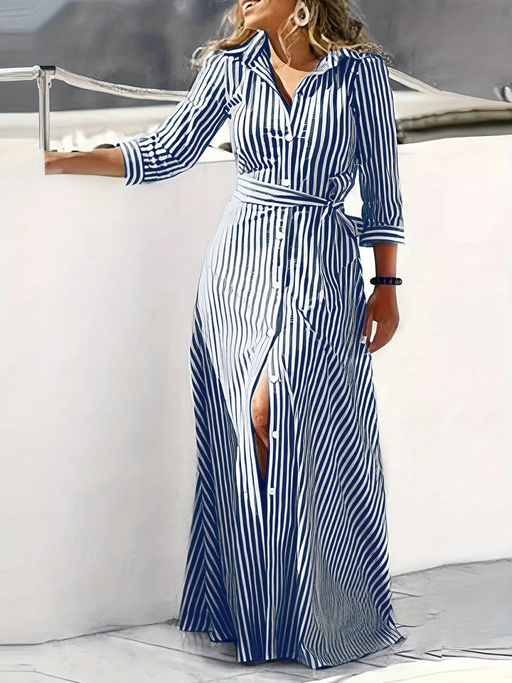 Vera | Striped Belted Maxi Dress