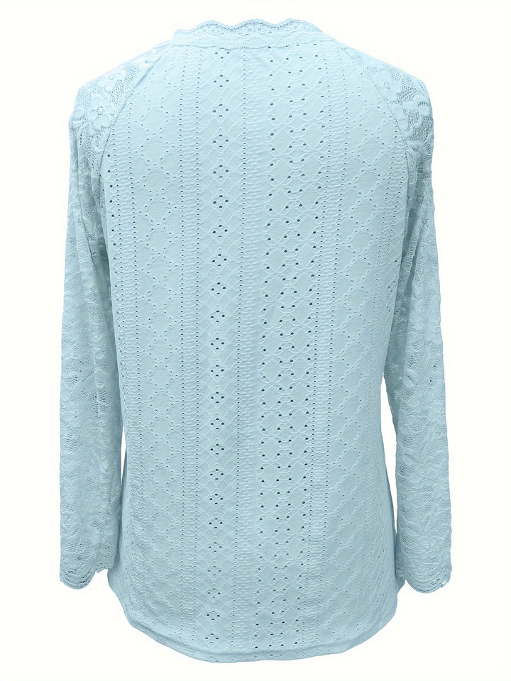Susanna | Lace-Sleeve Tie-Neck Top