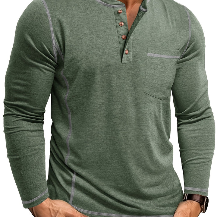 Duncan | Contrast-Stitch Long Sleeve Henley