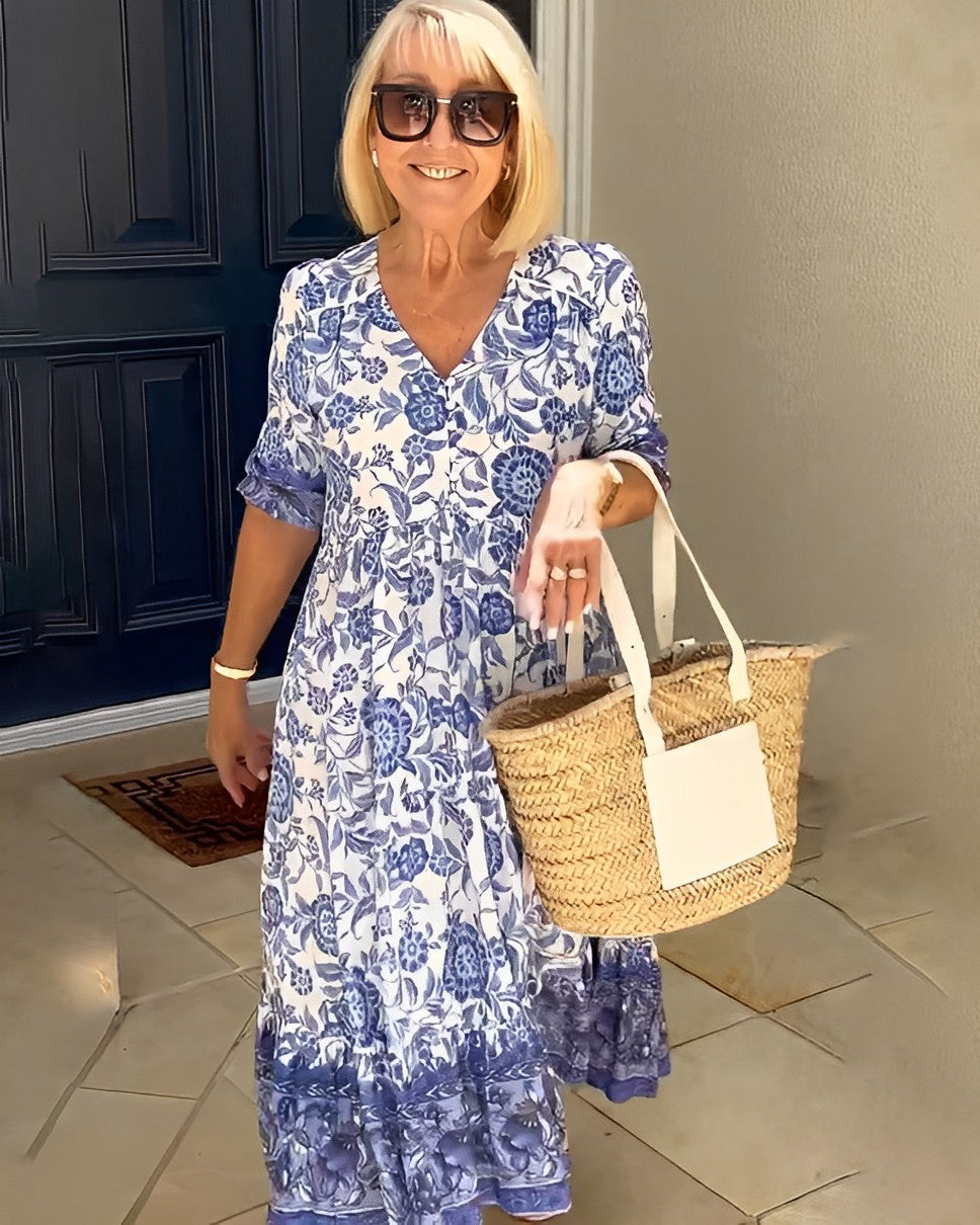 Keisha | Elegant Floral V Neck Dress