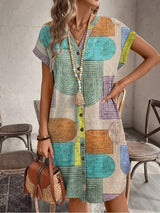 Estelle | Retro Print V-Neck Shirt Dress