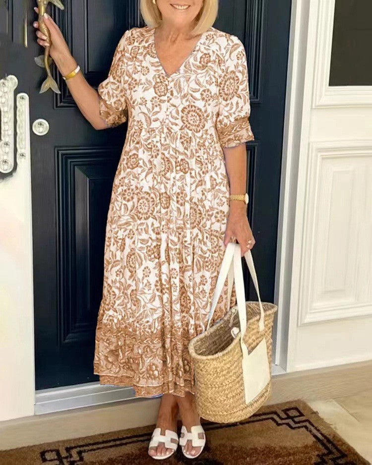 Keisha | Elegant Floral V Neck Dress