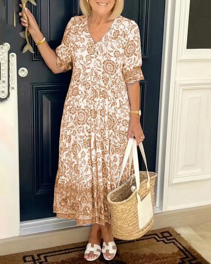Keisha | Elegant Floral V Neck Dress