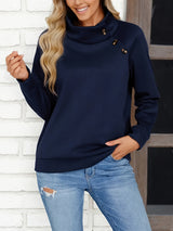 Sylvia | Button-Accent Stand Collar Sweatshirt