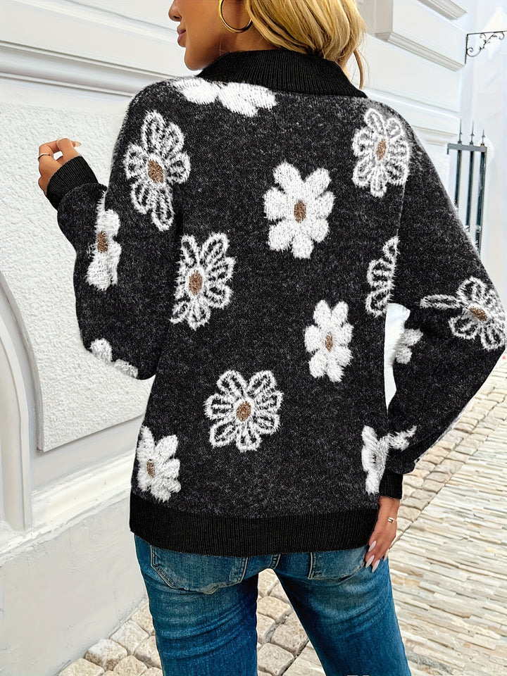Marnie | Floral Half-Zip Pullover Sweater