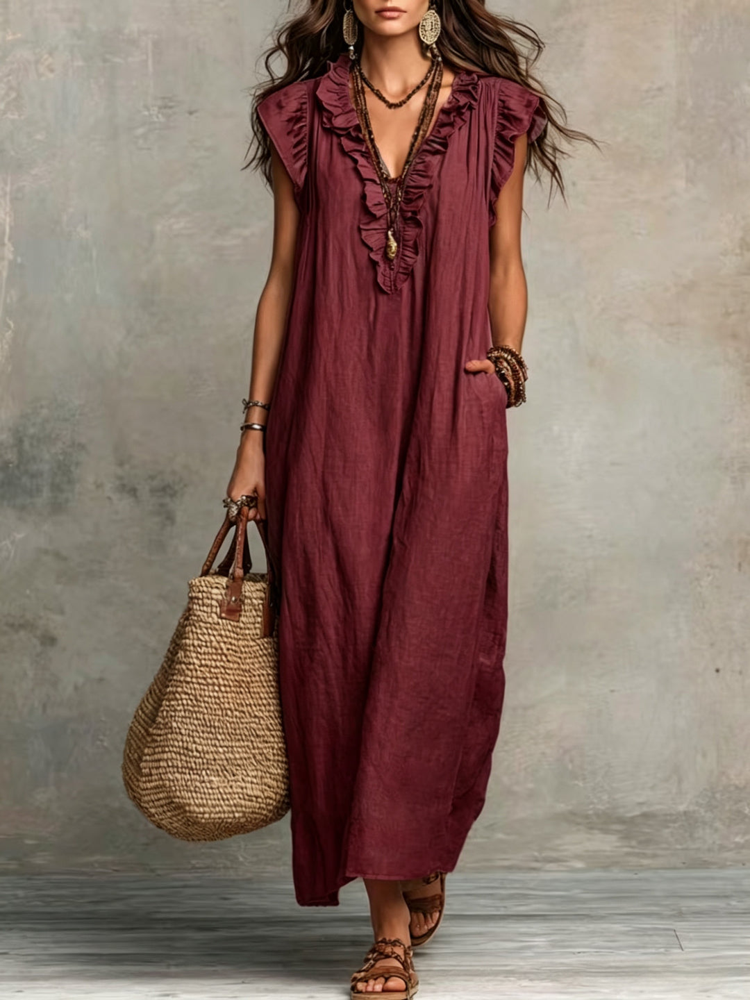 Talia | Bohemian Flutter-Sleeve Maxi Dress