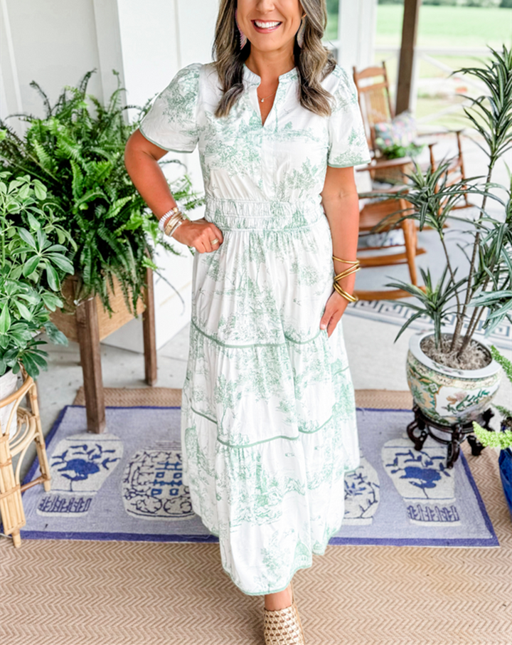 Eliza | Classic Elegant Toile Maxi Dress