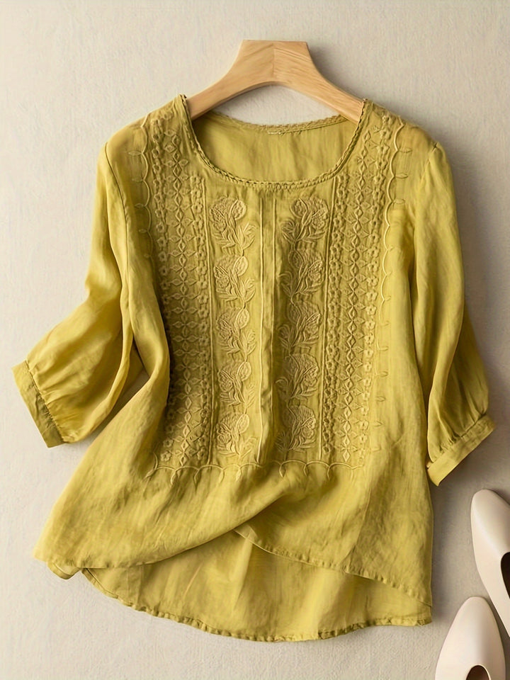 Rosina | Embroidered Scoop-Neck Blouse