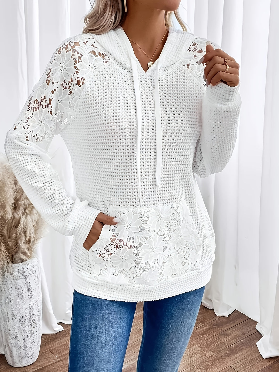 Lenora | Lace-Detail Hooded Top