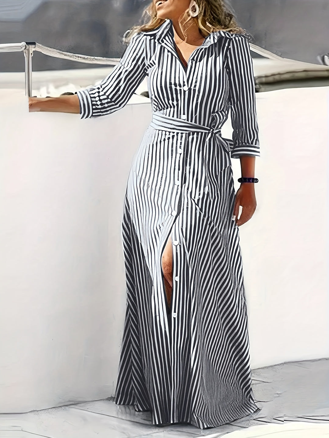 Vera | Striped Belted Maxi Dress