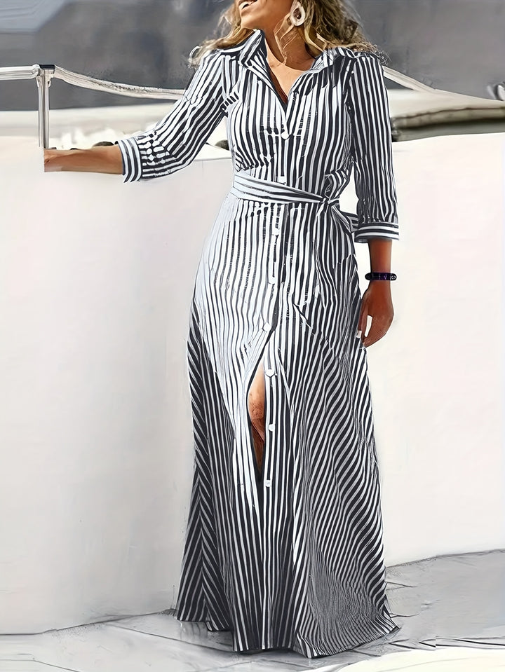 Vera | Striped Belted Maxi Dress