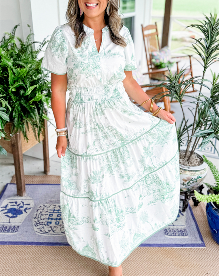 Eliza | Classic Elegant Toile Maxi Dress