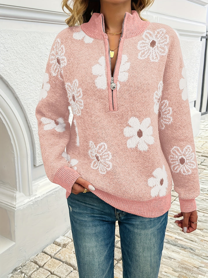 Marnie | Floral Half-Zip Pullover Sweater