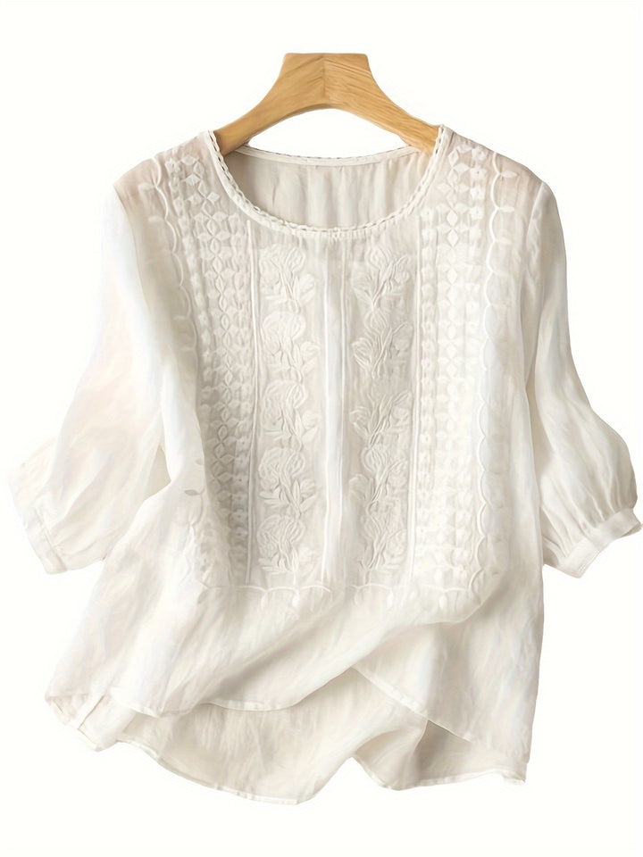 Rosina | Embroidered Scoop-Neck Blouse