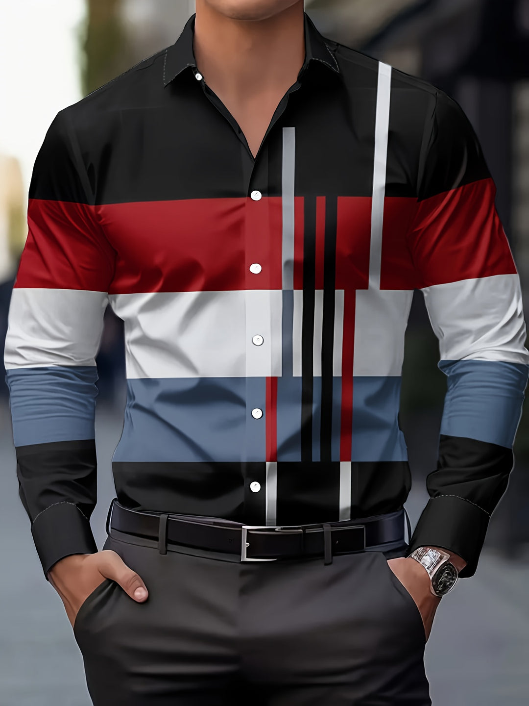 Nathan | Refined Colorblock Button-Up Shirt