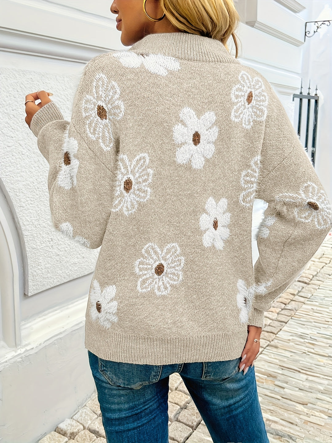 Marnie | Floral Half-Zip Pullover Sweater