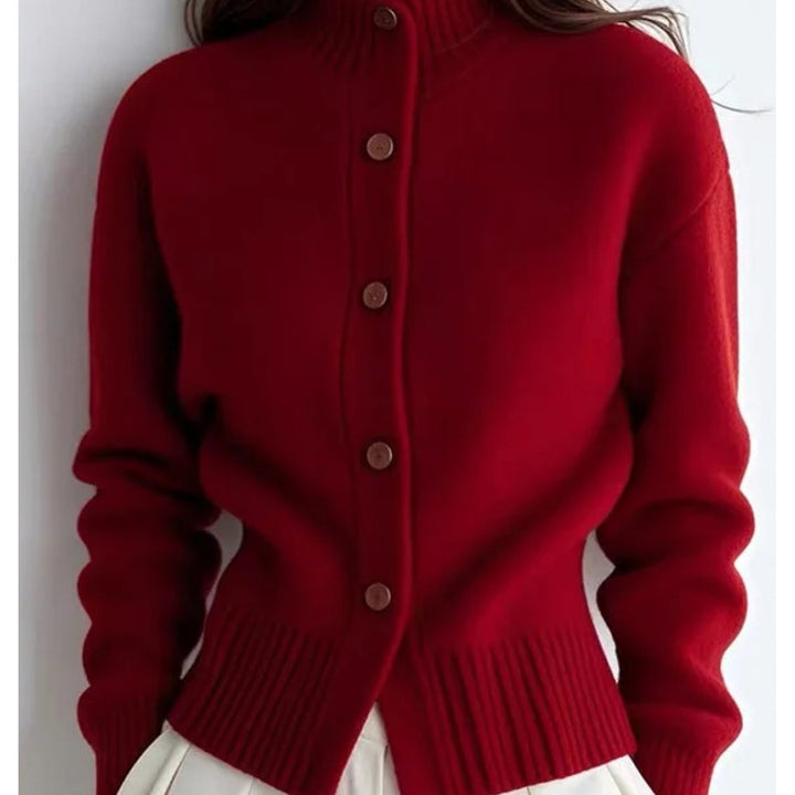 Elspeth | Buttoned Mock-Neck Cardigan