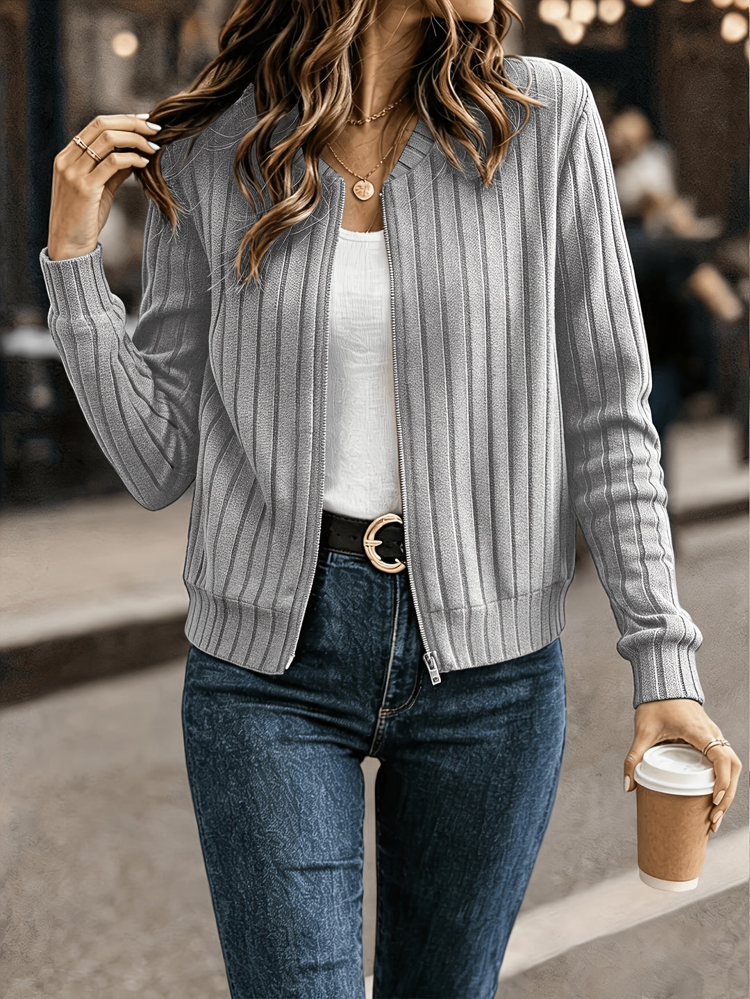 Miranda | Ribbed Zip-Front Jacket