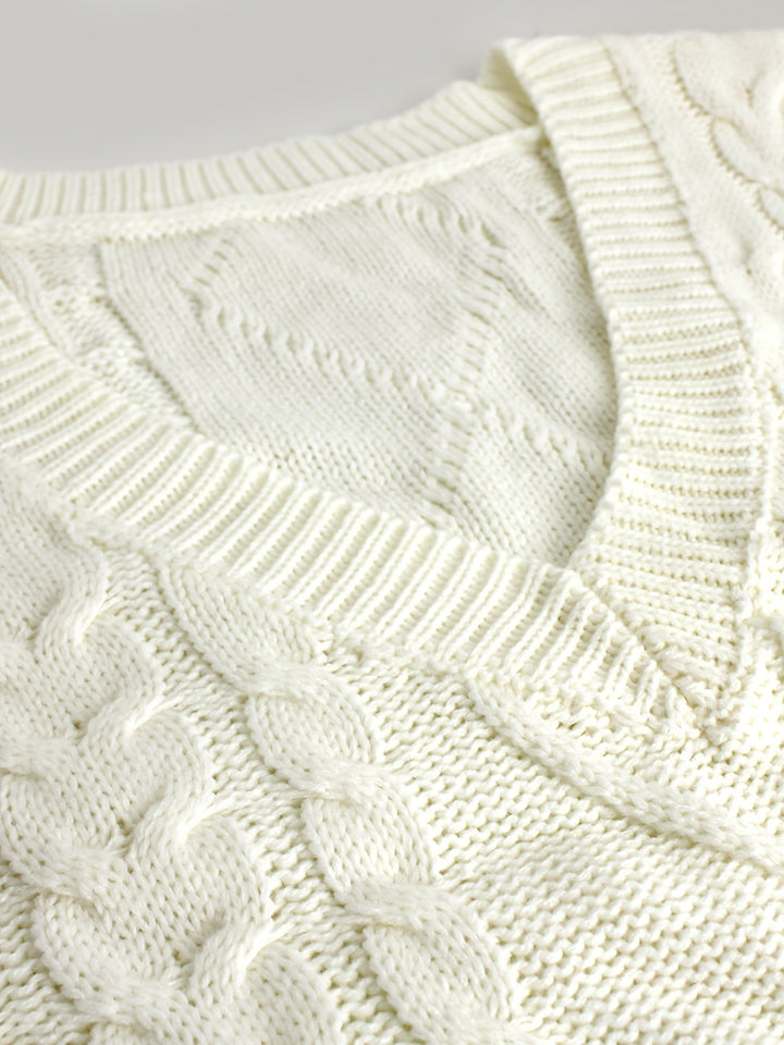 Genevieve | Cable-Knit V-Neck Sweater Vest