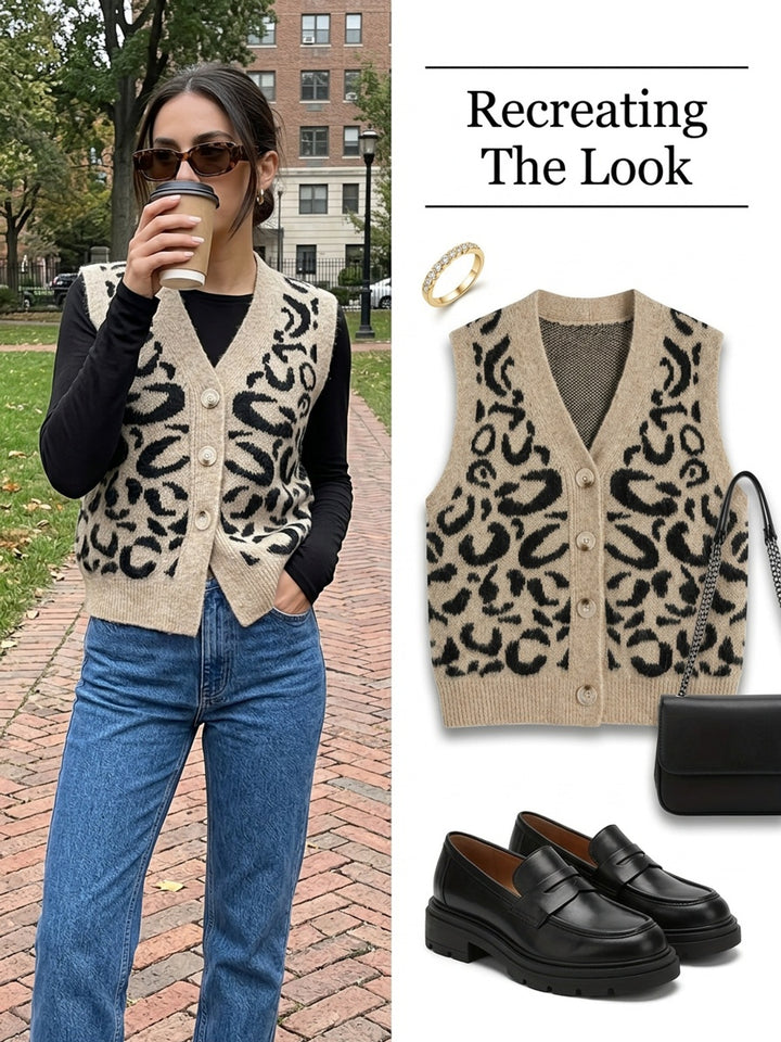 Hattie | Animal-Print Button-Front Vest