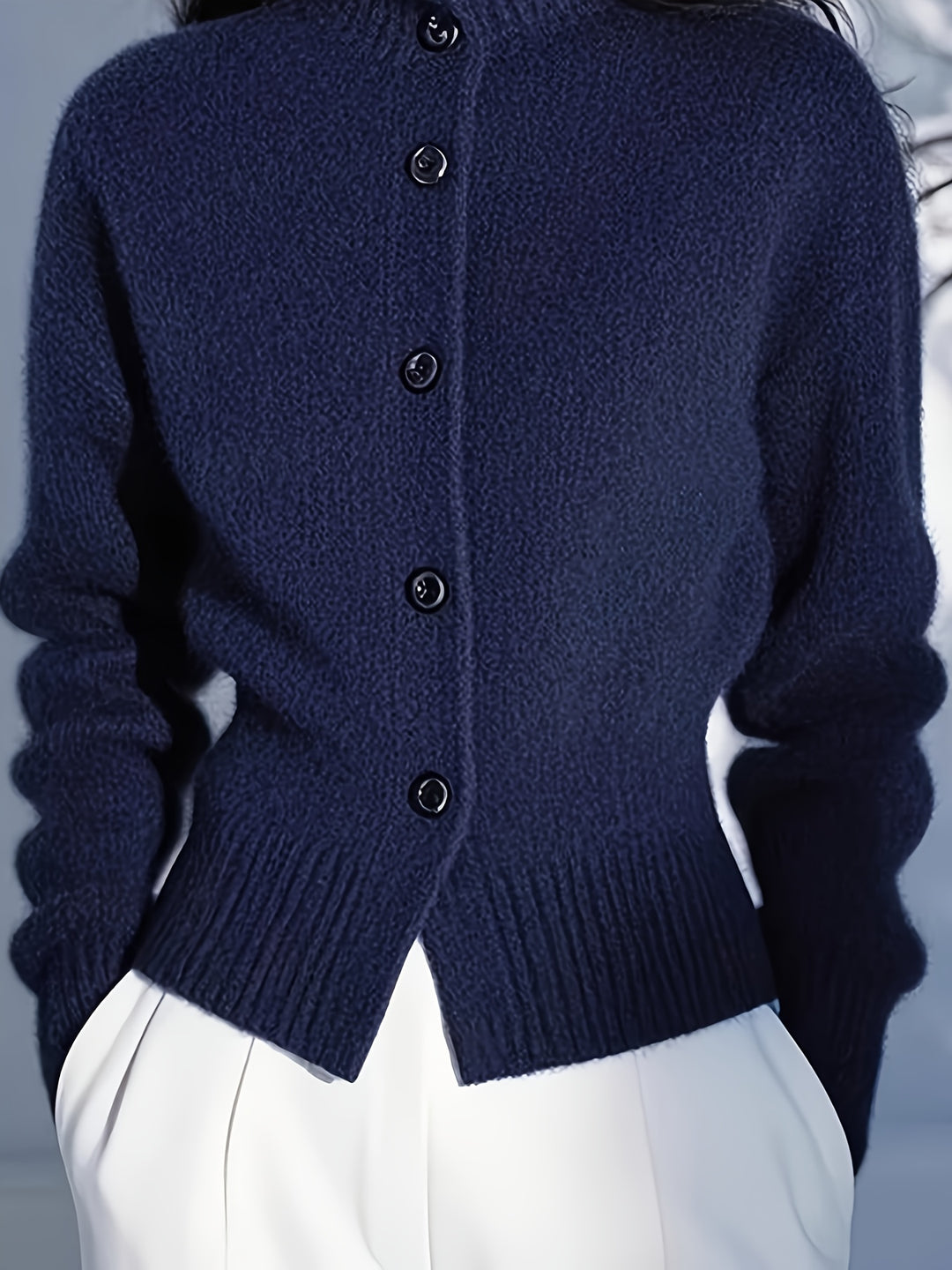 Elspeth | Buttoned Mock-Neck Cardigan