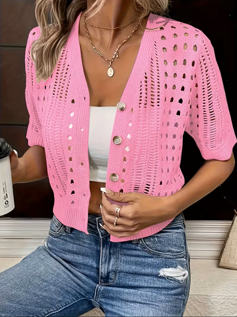 Rosemary | Open-Knit Short-Sleeve Cardigan