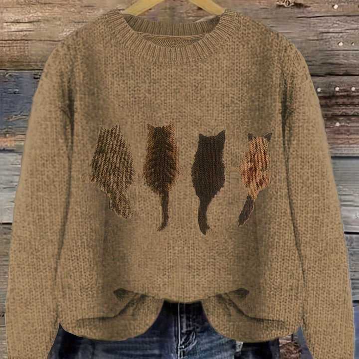 Rosalie | Cat Print Relaxed Sweater