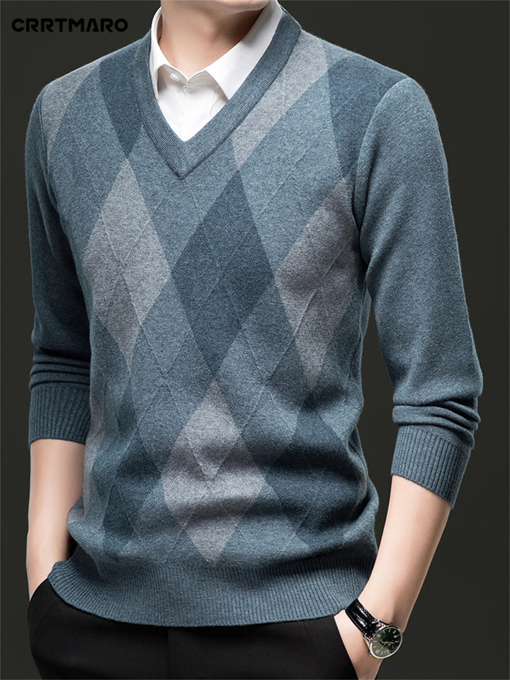 Corbin | Diamond-Pattern V-Neck Sweater