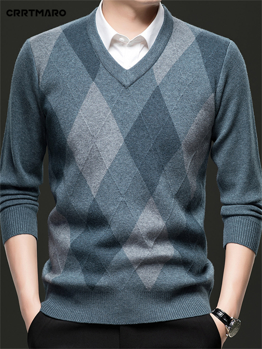 Corbin | Diamond-Pattern V-Neck Sweater