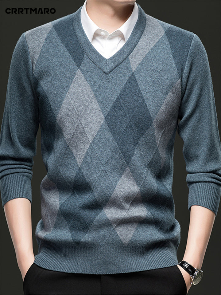 Corbin | Diamond-Pattern V-Neck Sweater