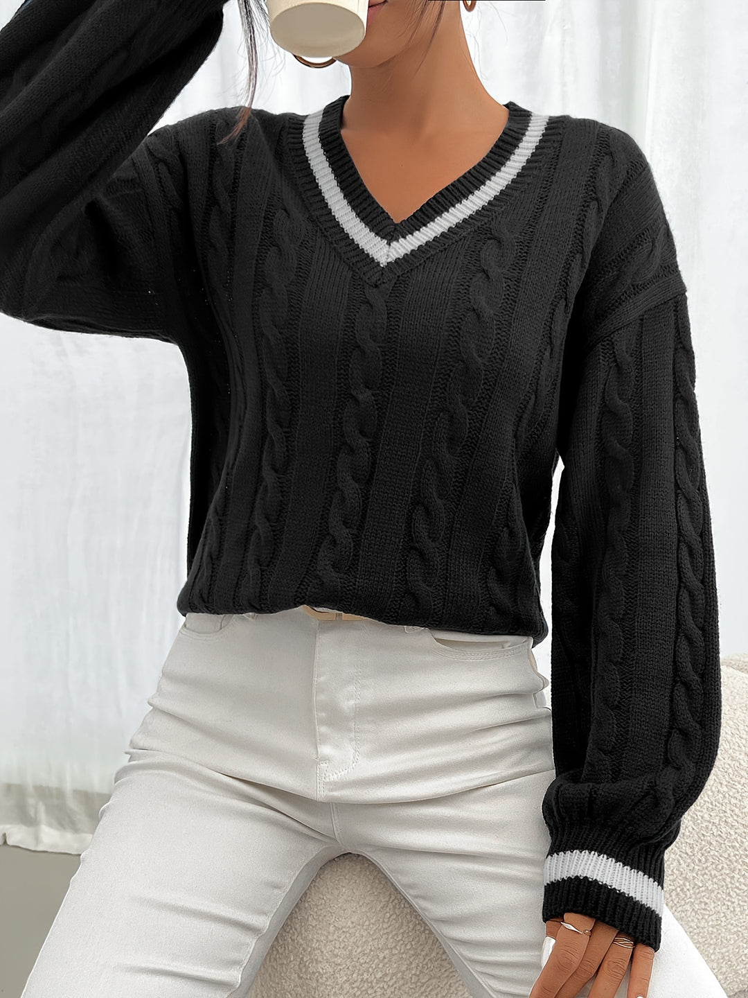 Tamara | Classic Cable-Knit V-Neck Sweater