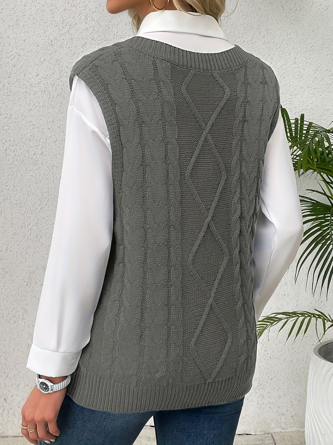 Genevieve | Cable-Knit V-Neck Sweater Vest
