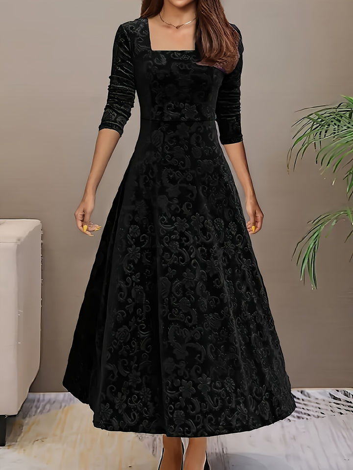 Rosalind | Elegant Floral Square Neck Dress