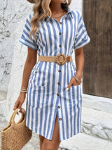 Juliet | Belted Striped Shirt Dress