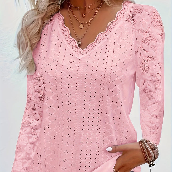Susanna | Lace-Sleeve Tie-Neck Top