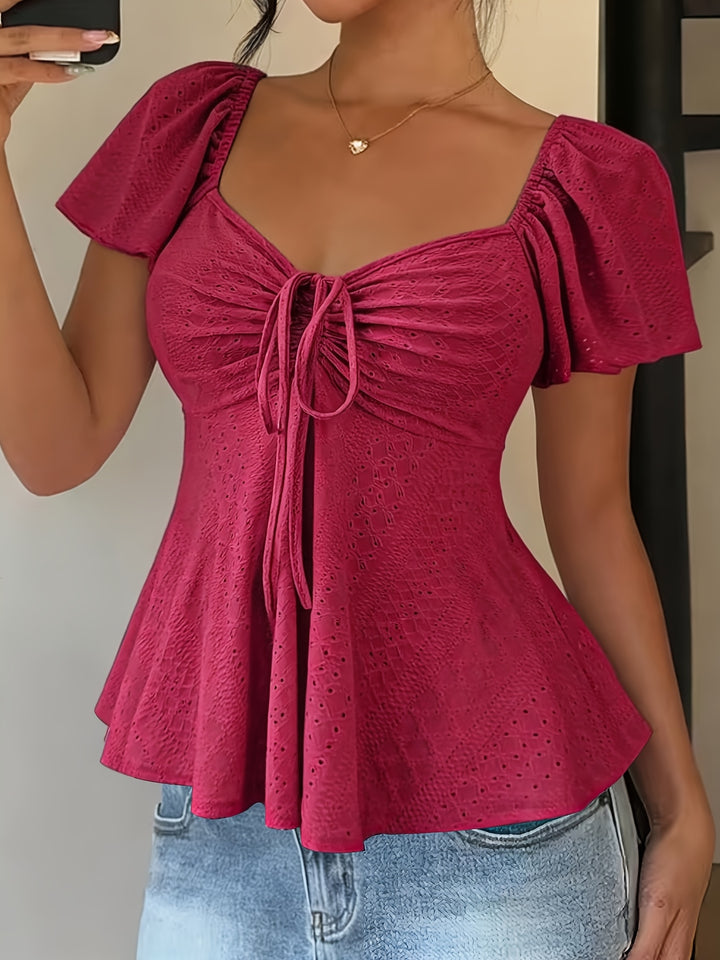Juliet | Textured Drawstring Peplum Top