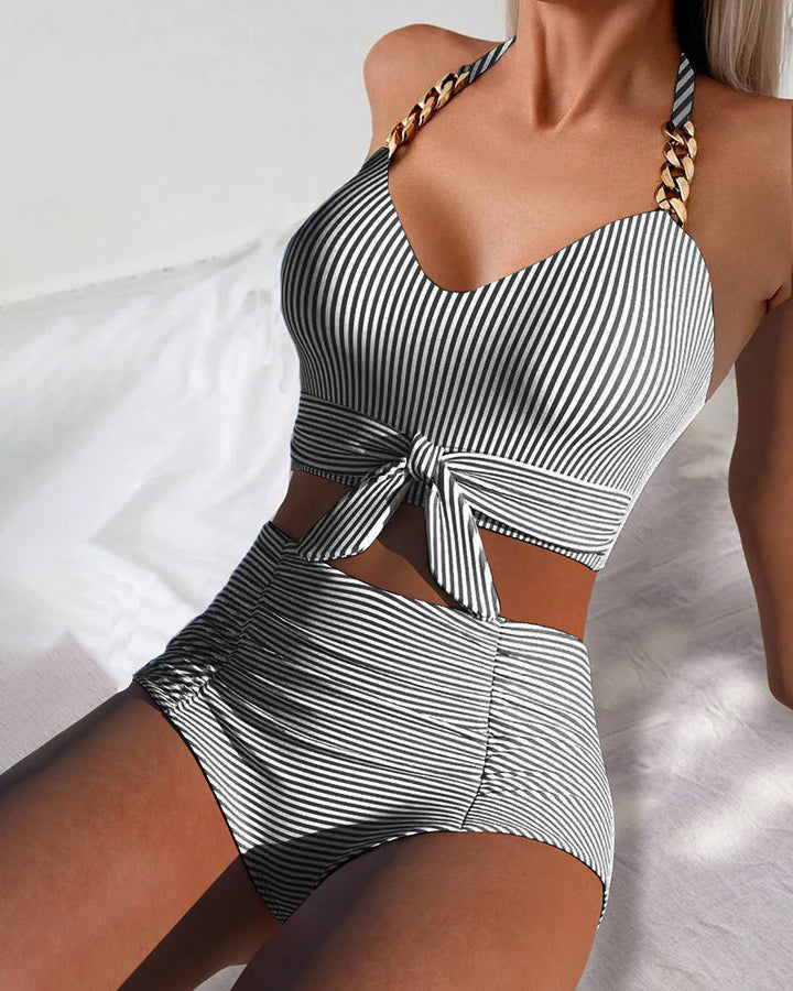Hazel | Striped High Waist Bikini Set