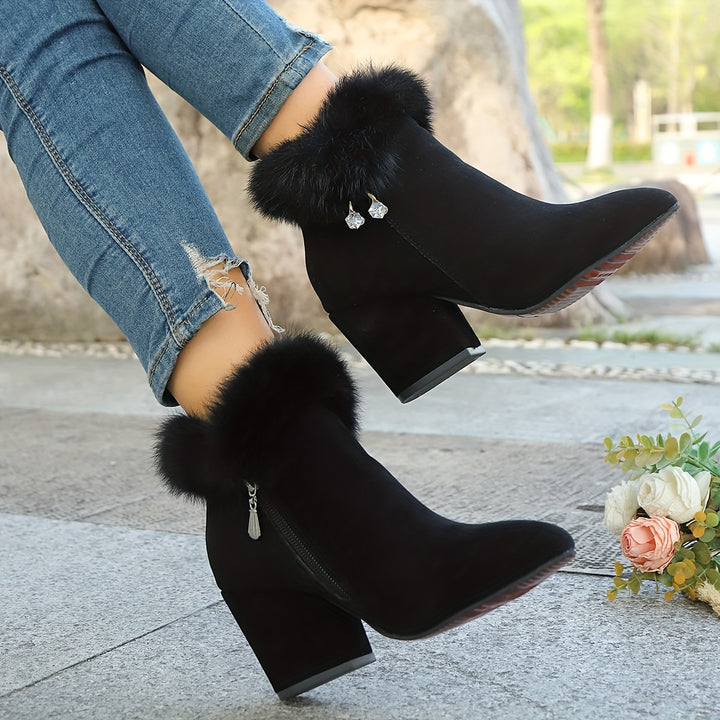 Rosanna | Fur-Trimmed Block Heel Ankle Boots