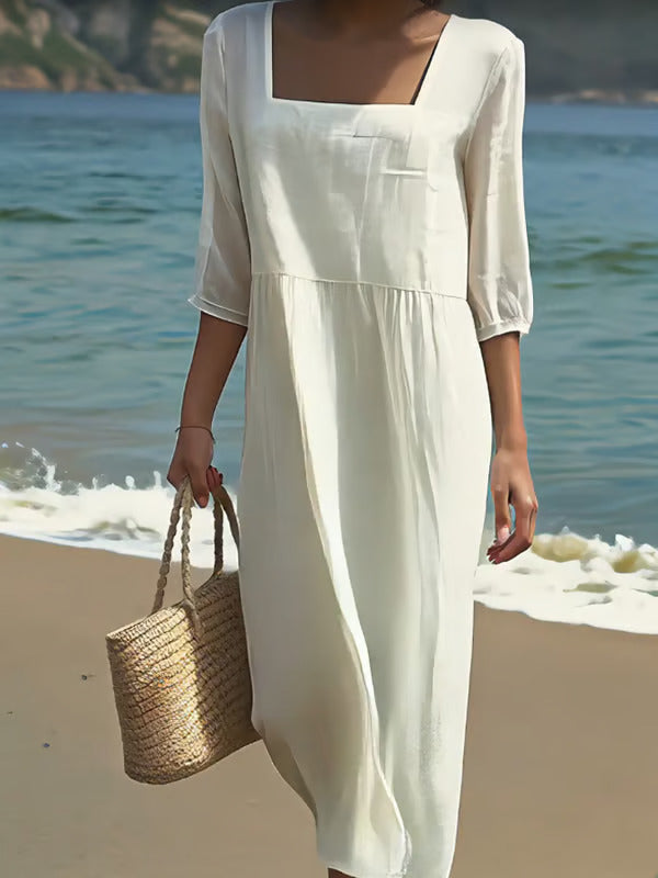 Evelyn | Elegant Square Neck Midi Dress