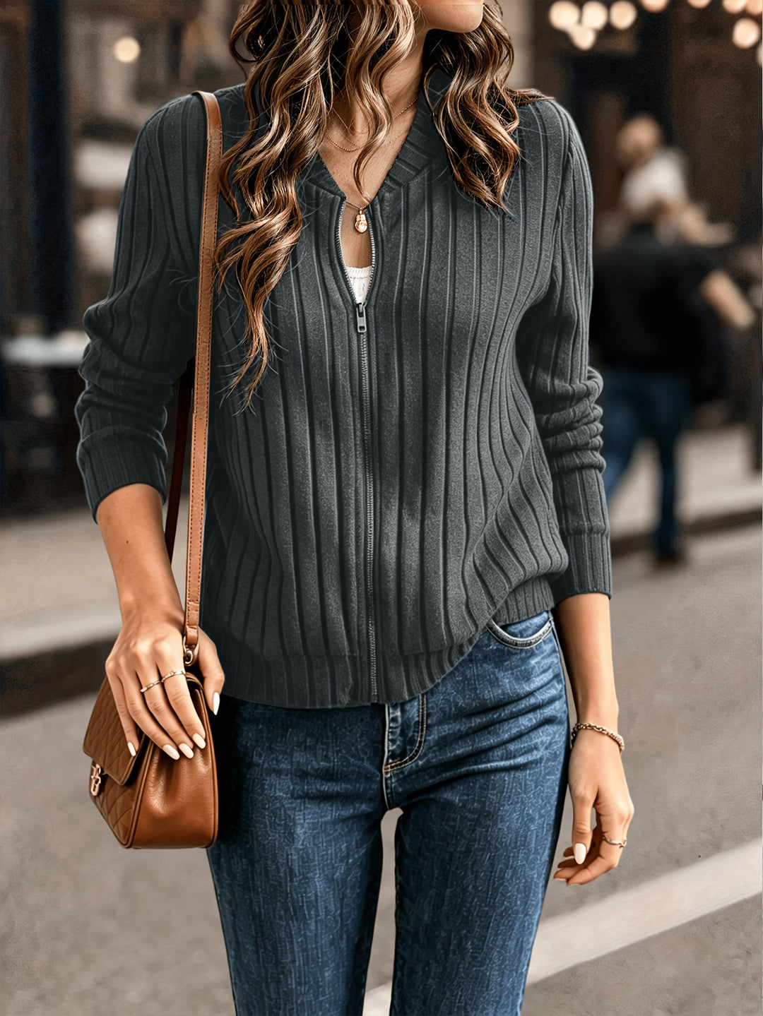 Miranda | Ribbed Zip-Front Jacket