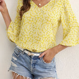Marisol | Floral V-Neck Ruffle Blouse