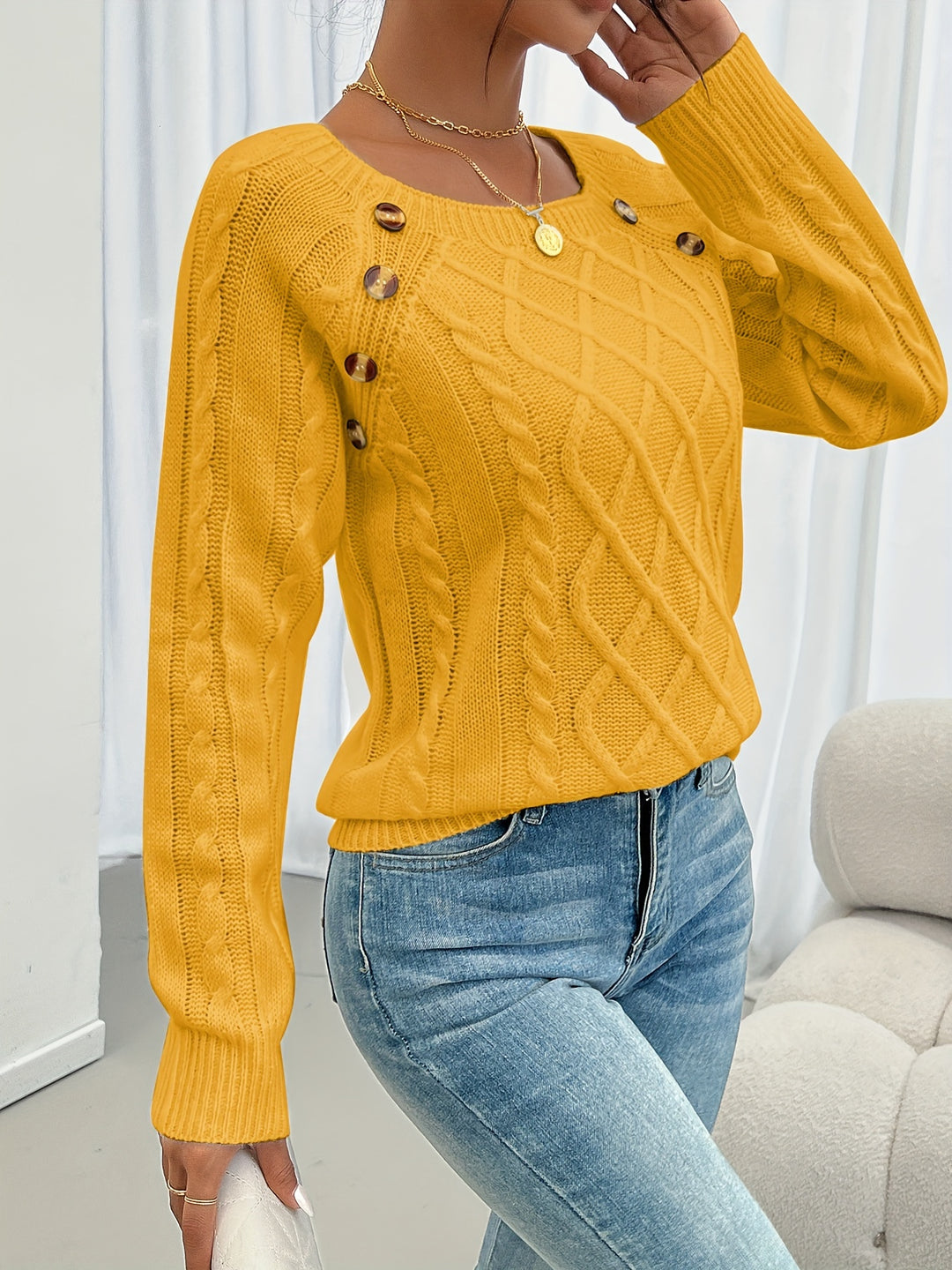 Rosetta | Textured Button-Detail Sweater