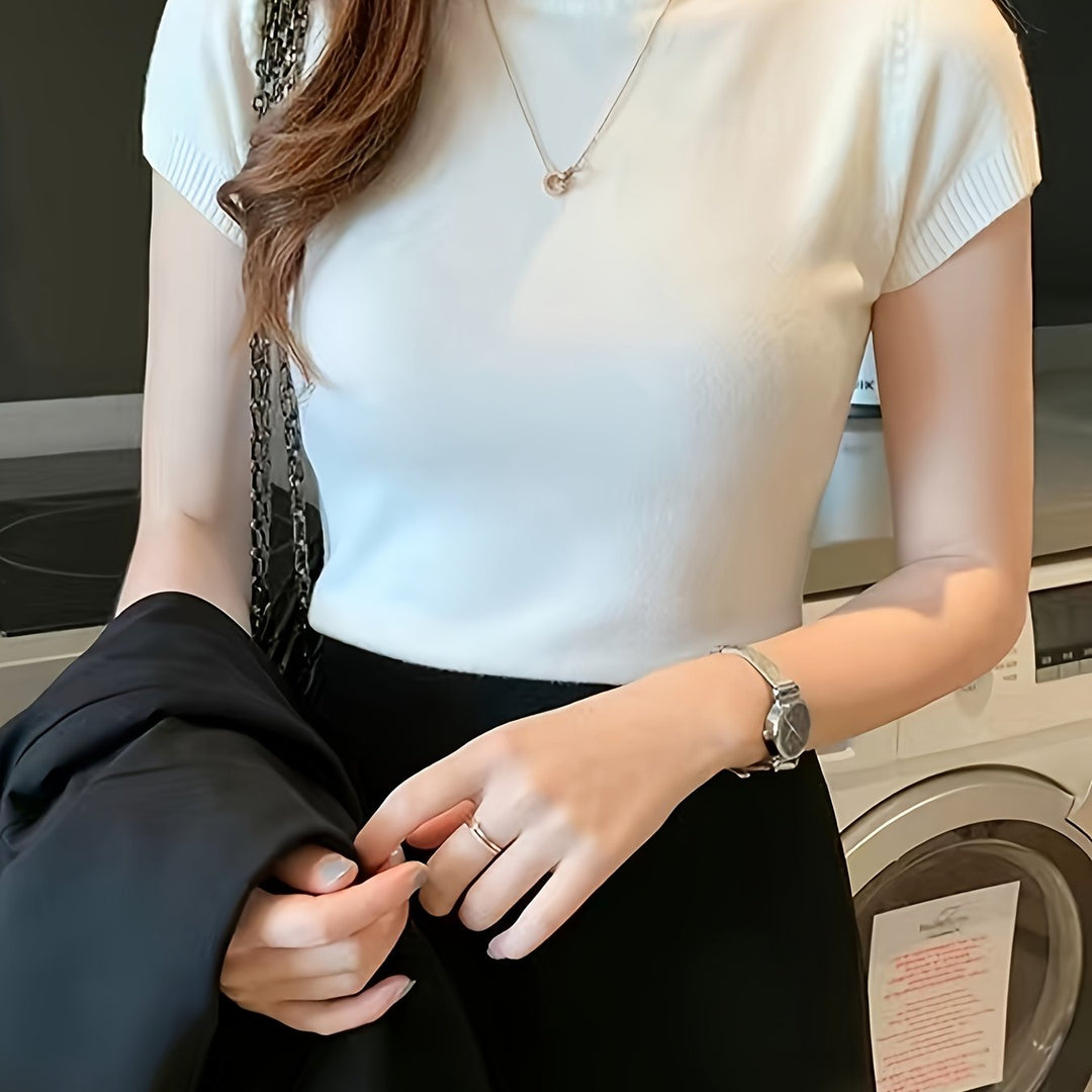 Rowan | Refined Mock-Neck Short Sleeve Top